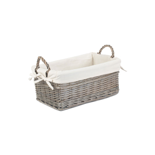 Small Shallow Antique Wash Storage Basket with White Lining