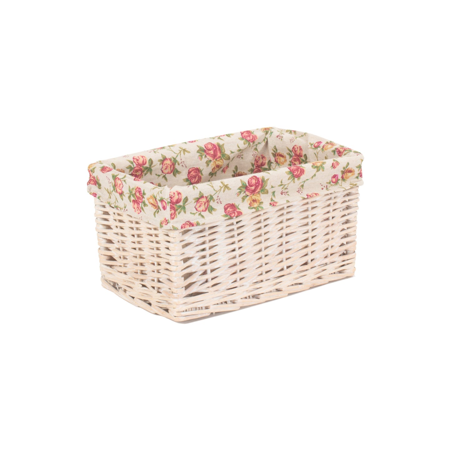 Small White Wash Storage Basket With Garden Rose Lining