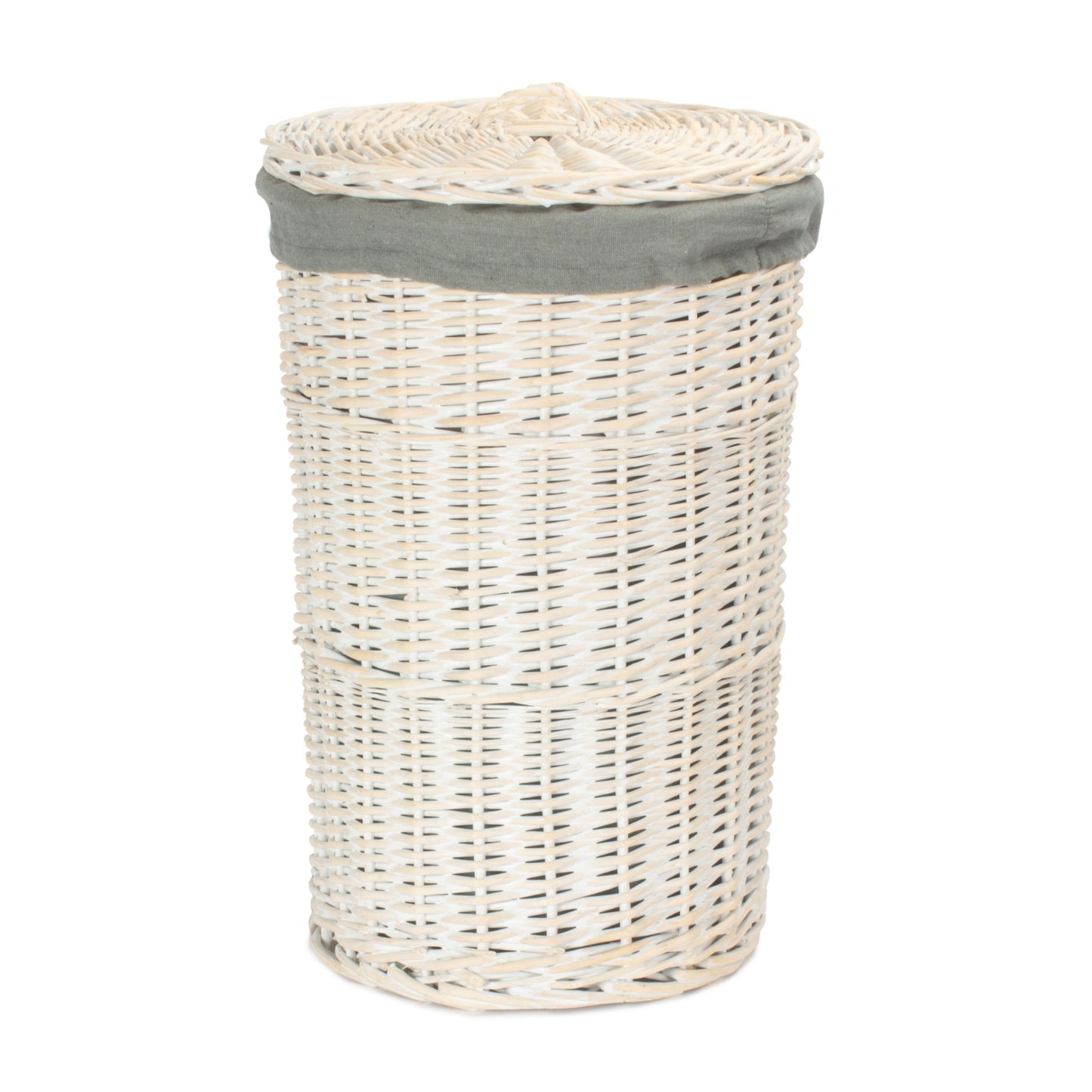 Small Round White Wash Laundry Hamper With Grey Sage Lining