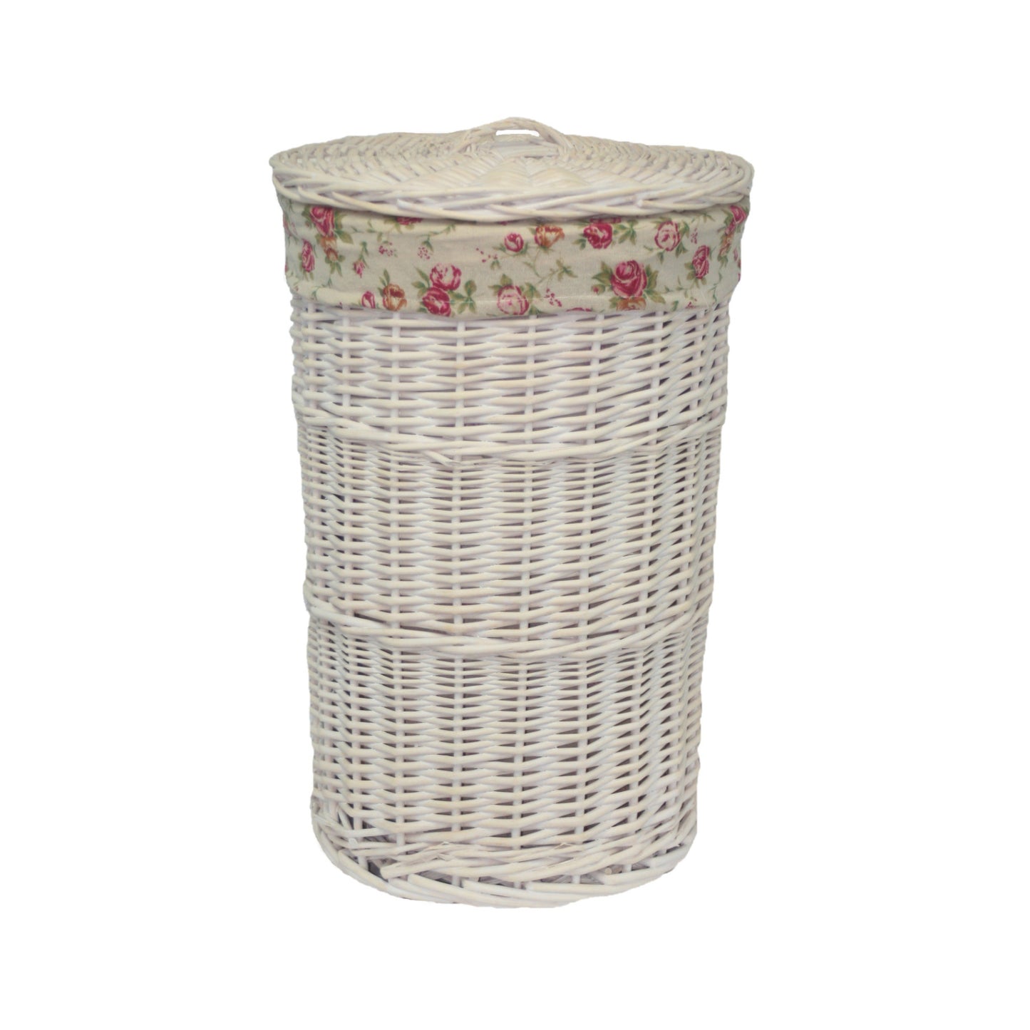 Small Round White Wash Laundry Hamper With Garden Rose Lining