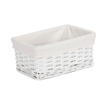 Small White Wicker Storage Basket with White Lining