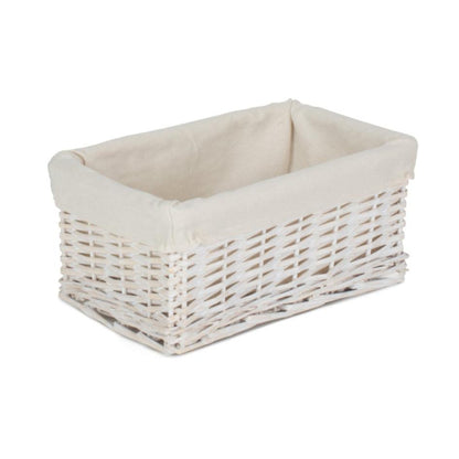 Small White Wash Wicker Storage Basket with White Lining