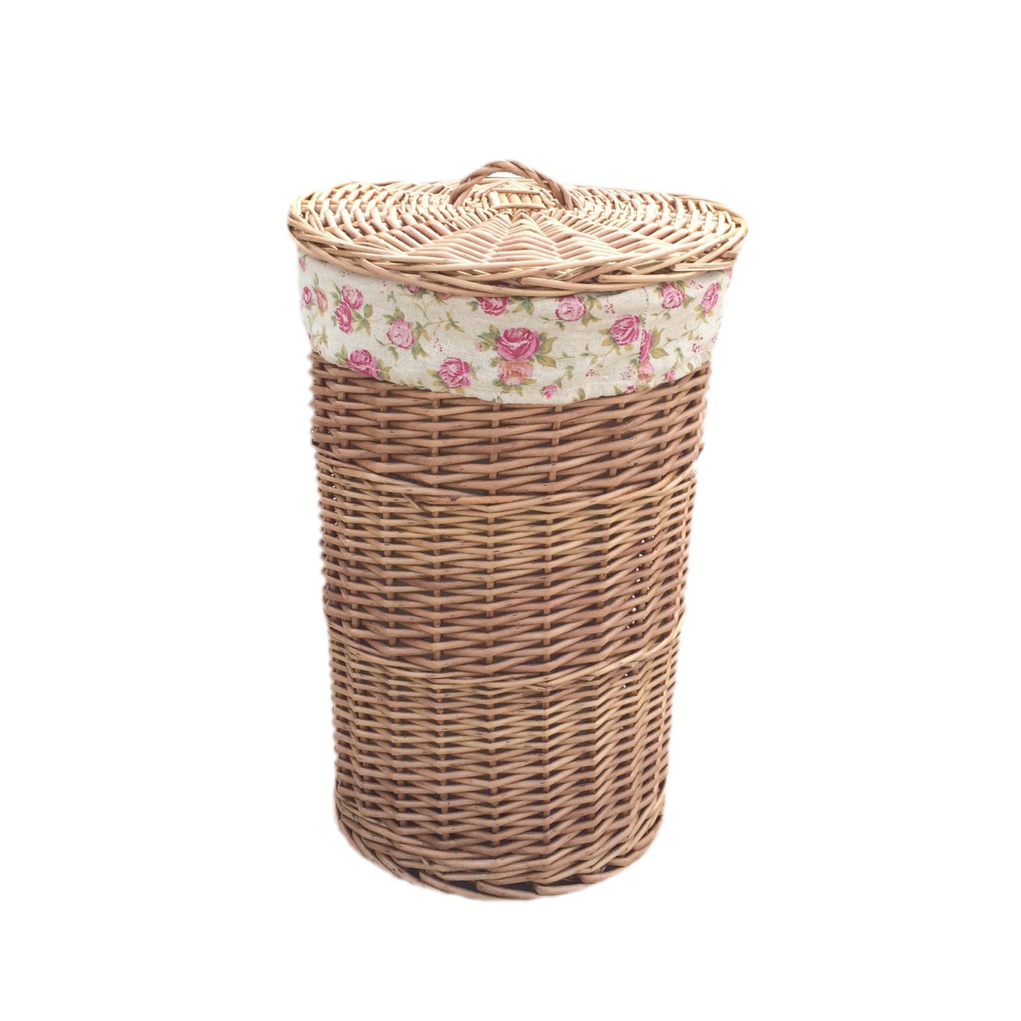 Small Light Steamed Round Linen Basket With Garden Rose Lining