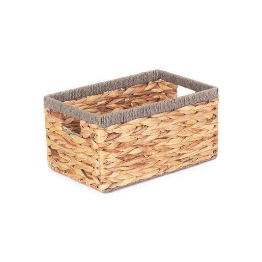 Small Water Hyacinth Rectangular Storage Basket With Grey Rope Border