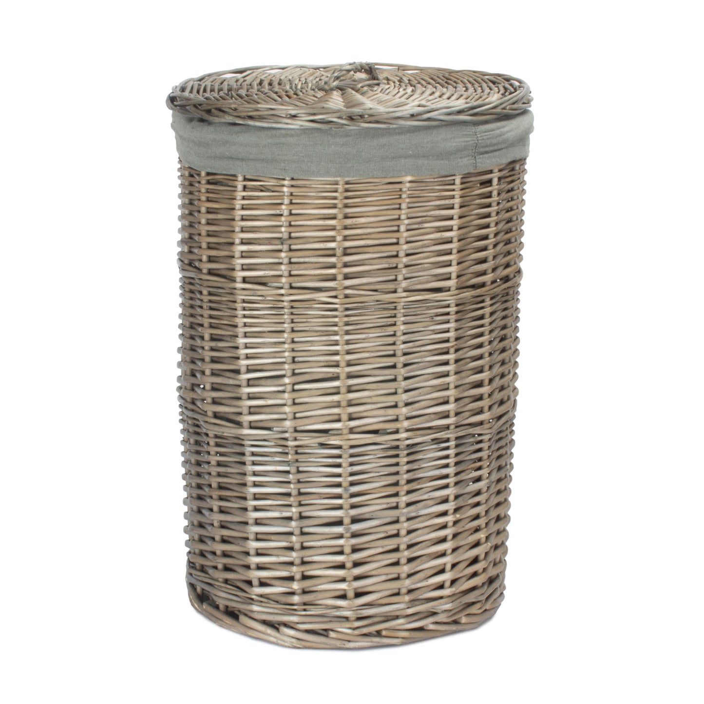 Small Antique Wash Round Linen Basket With Grey Sage Lining
