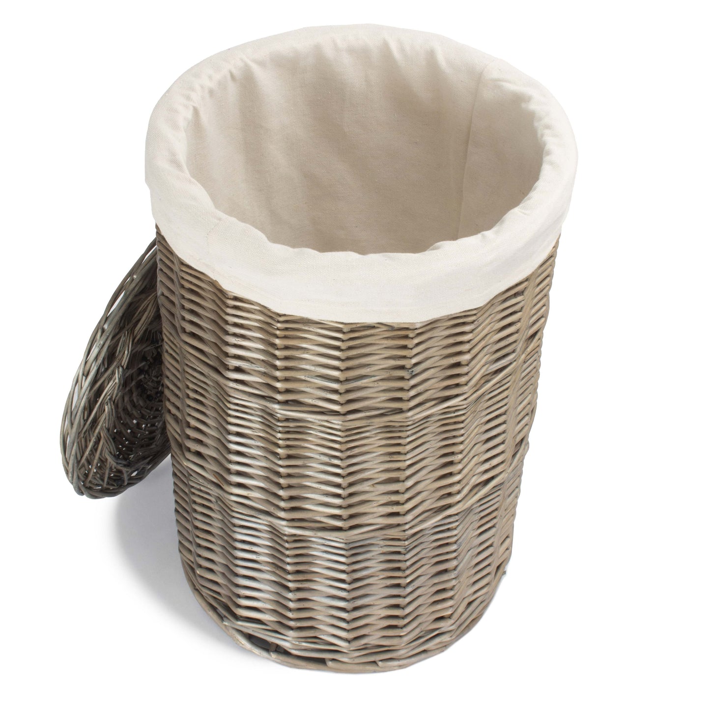 Antique Wash Round Linen Basket with White Lining - Small