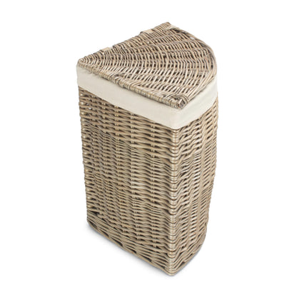 Antique Wash Willow Small Corner Linen Basket with White Lining