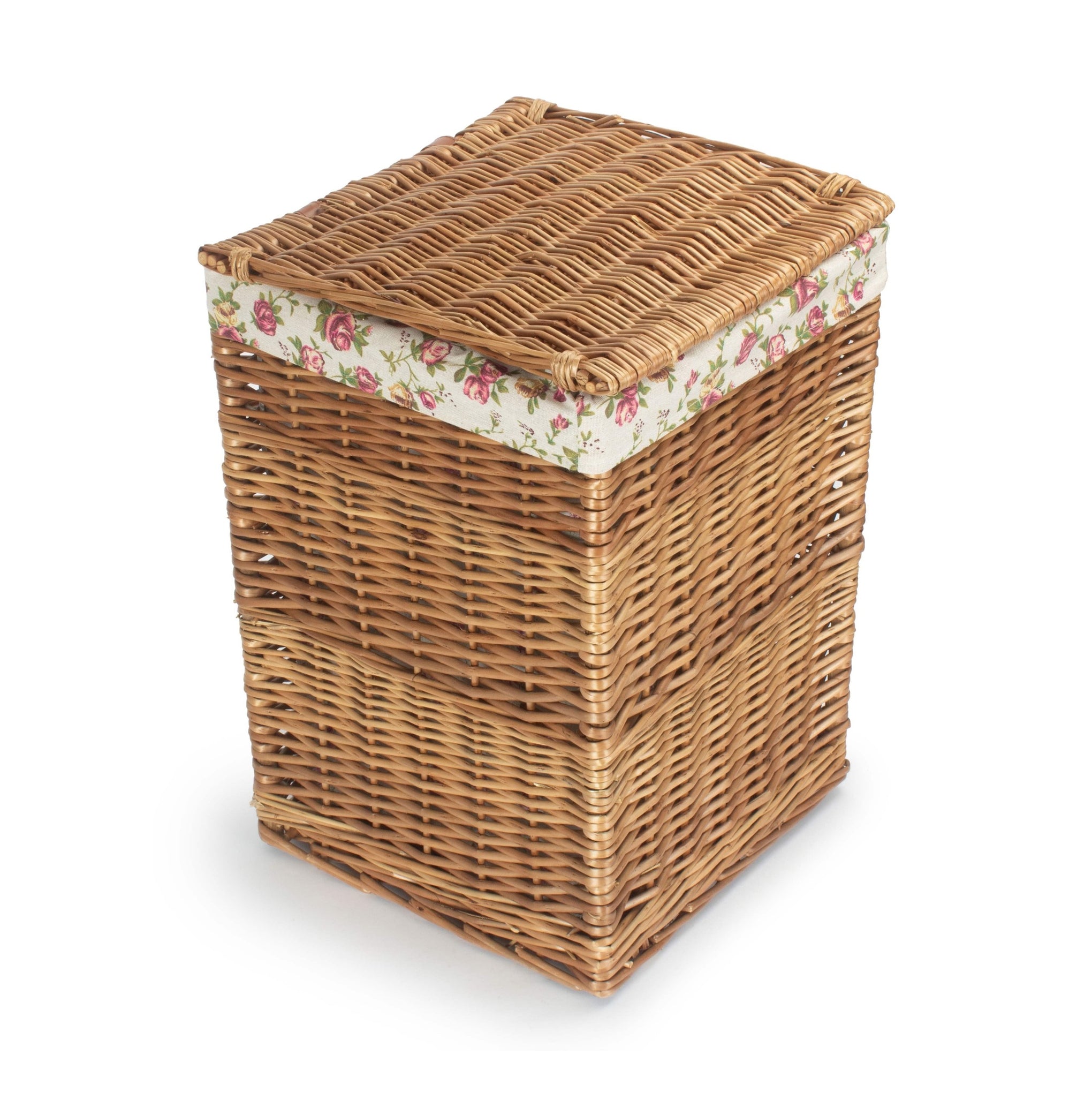 Light Steamed Willow Square Laundry Basket with Garden Rose Lining - Small