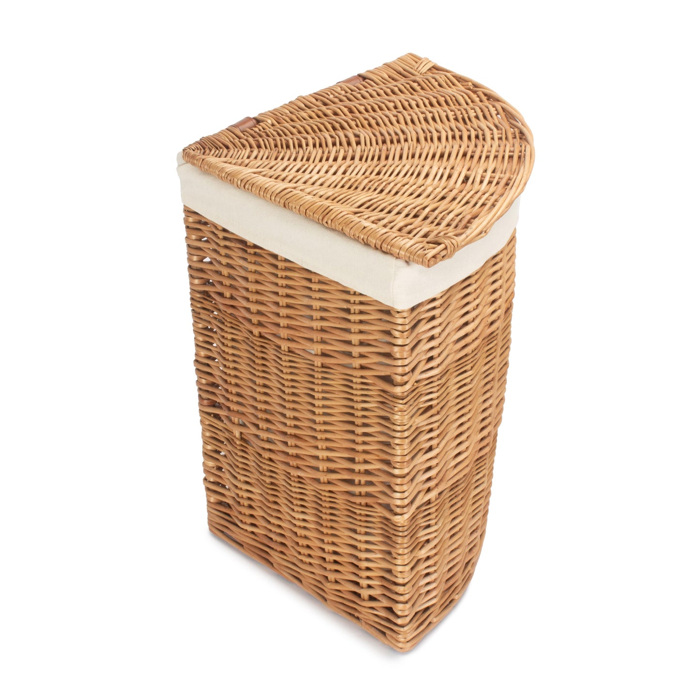 Light Steamed Willow Corner Linen Basket with White Lining - Small