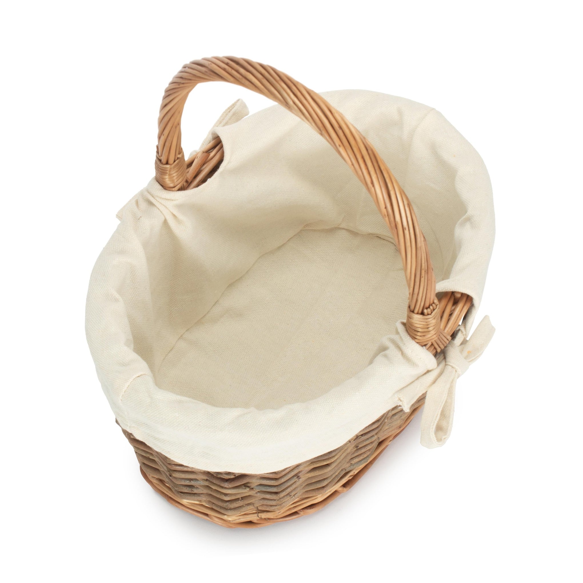 Oval Unpeeled Willow Shopper Basket with White Lining - Size 1 Small