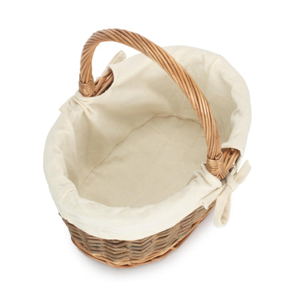 Oval Unpeeled Willow Shopper Basket with White Lining - Size 1 Small
