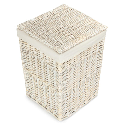 White Wash Willow Square Laundry Hamper with White Lining - Small