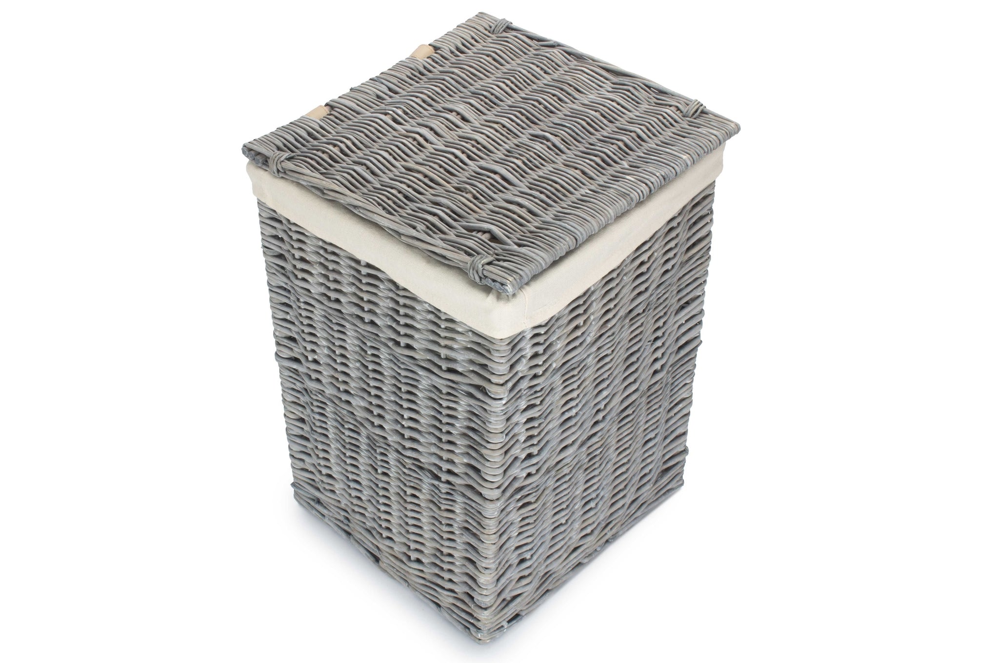 Grey Wash Willow Square Laundry Basket with White Lining - Small