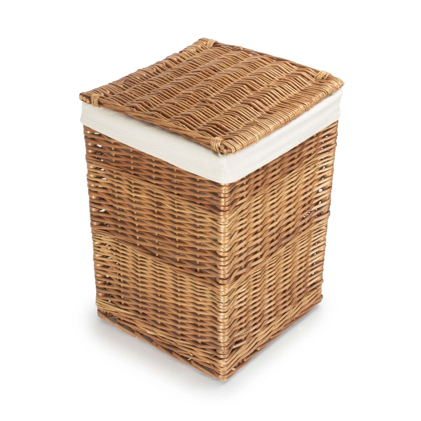 Light Steamed Willow Square Laundry Basket with White Lining - Small