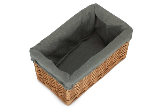 Small Double Steamed Willow Storage Basket with Grey Sage Lining