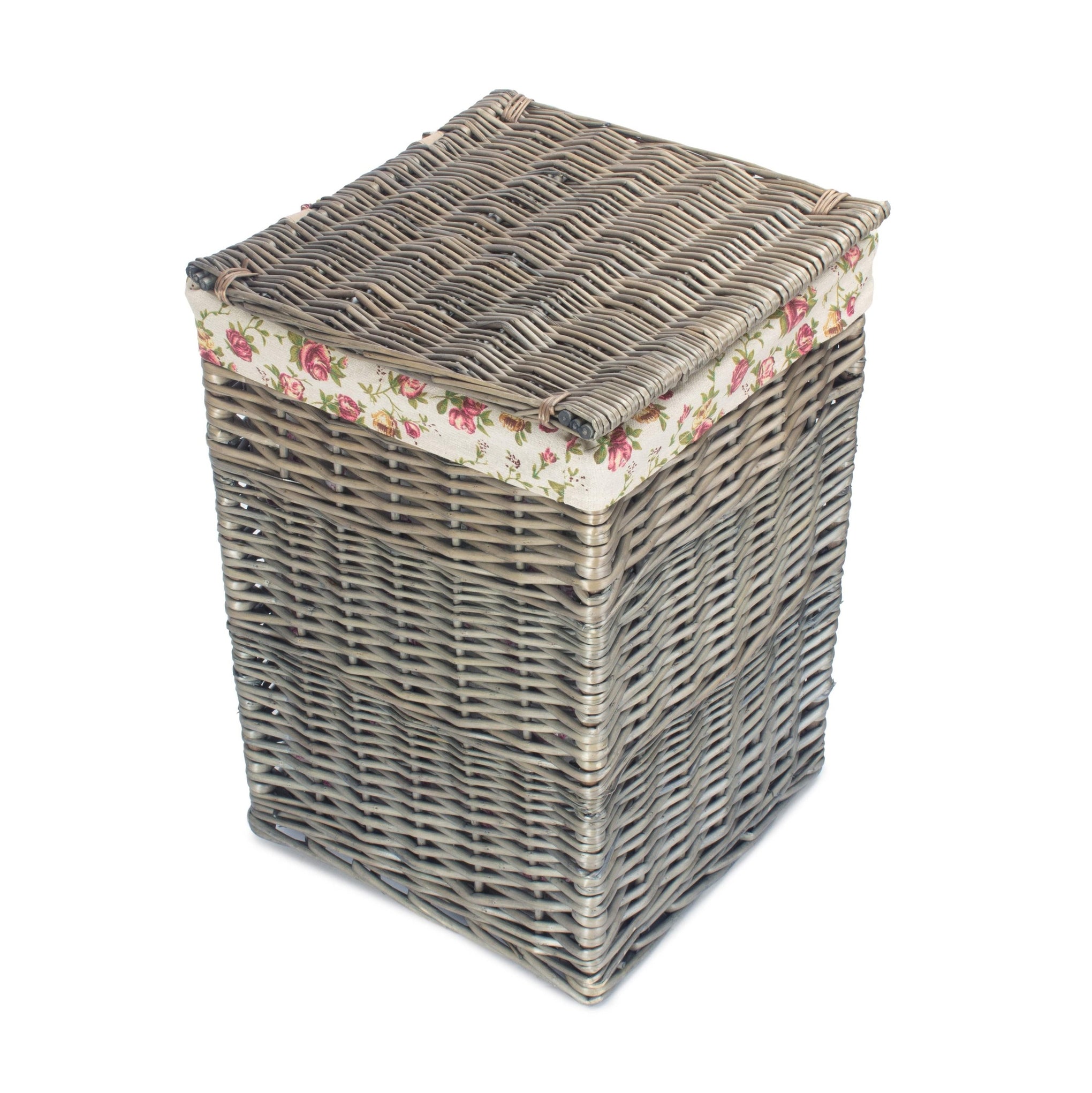 Antique Wash Willow Small Square Laundry Basket with Garden Rose Lining
