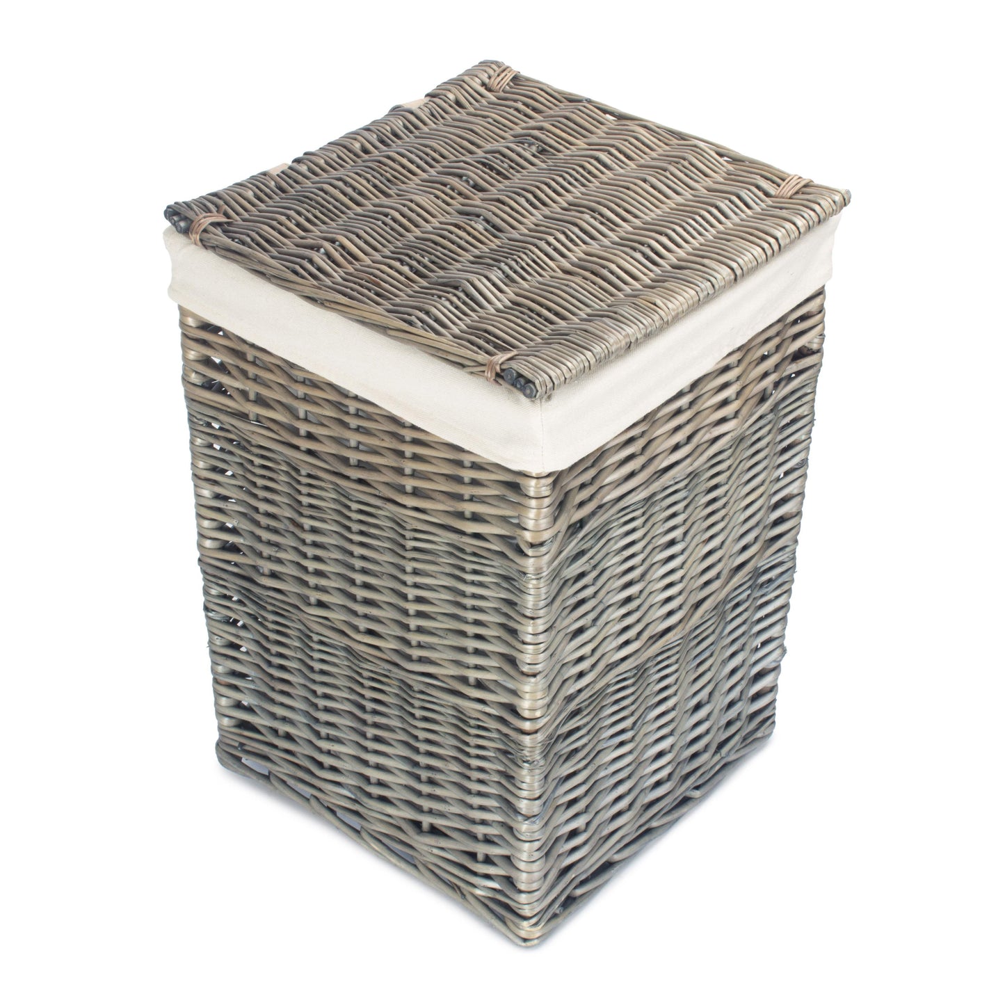 Antique Wash Willow Small Square Laundry Basket with White Lining