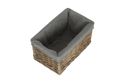 Small Antique Wash Willow Storage Basket with Grey Sage Lining