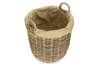 Tall Round Kubu Rattan Log Basket with Cordura Lining - Medium