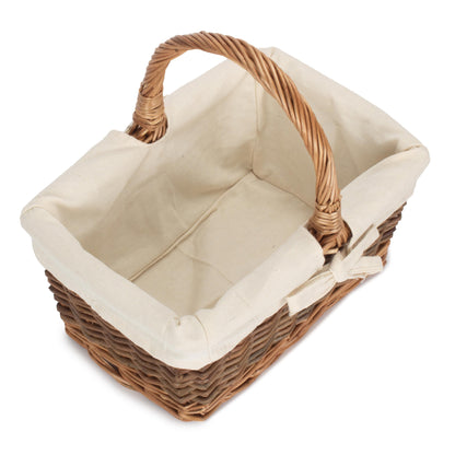 Rectangular Unpeeled Willow Shopper Basket with White Lining - Size 1 Small