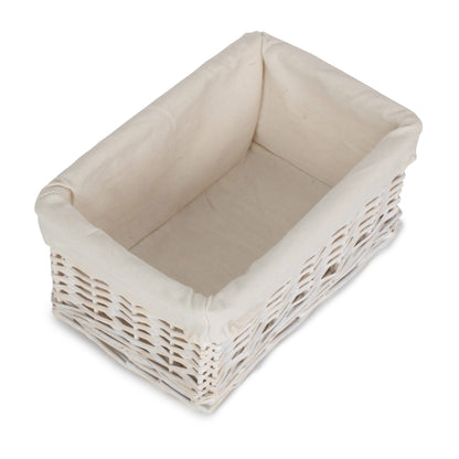Small White Wash Wicker Storage Basket with White Lining
