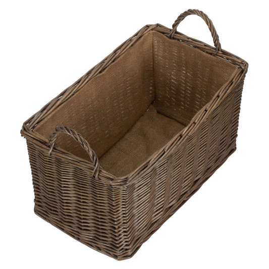 Small Antique Wash Rectangular Hessian Lined Basket