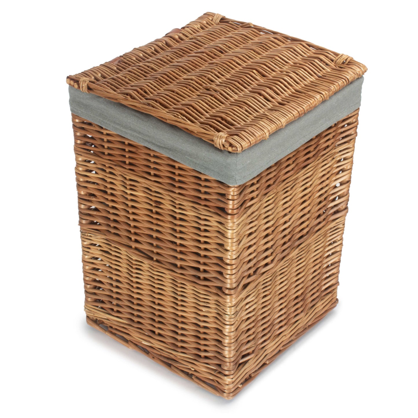 Light Steamed Small Square Laundry Basket With Grey Sage Lining