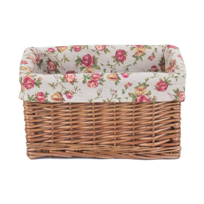 Small Double Steamed Willow Storage Basket with Garden Rose Lining
