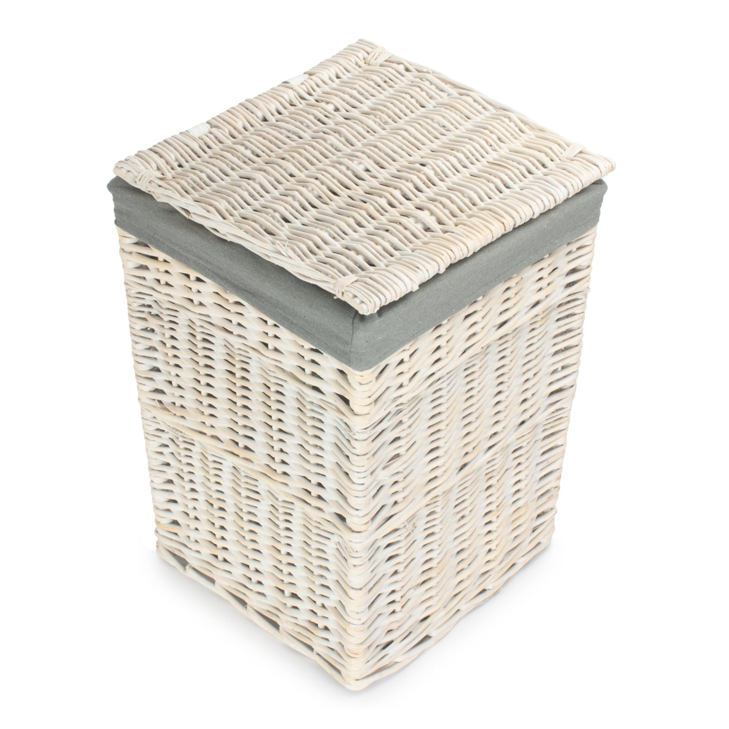 Small Square White Wash Laundry Hamper With Grey Sage Lining