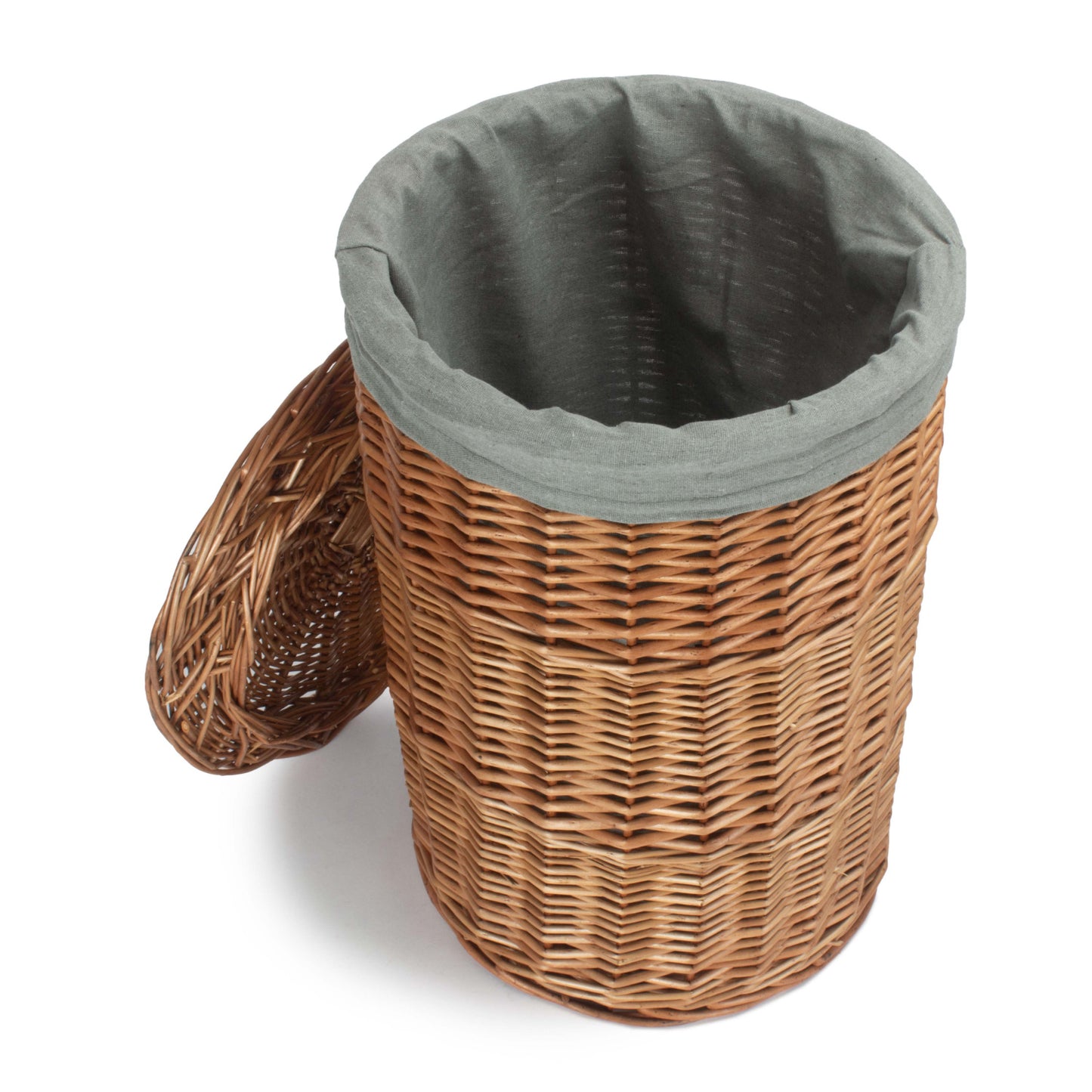 Small Light Steamed Round Linen Basket With Grey Sage Lining
