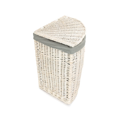 White Wash Willow Corner Laundry Hamper with Grey Sage Lining - Small