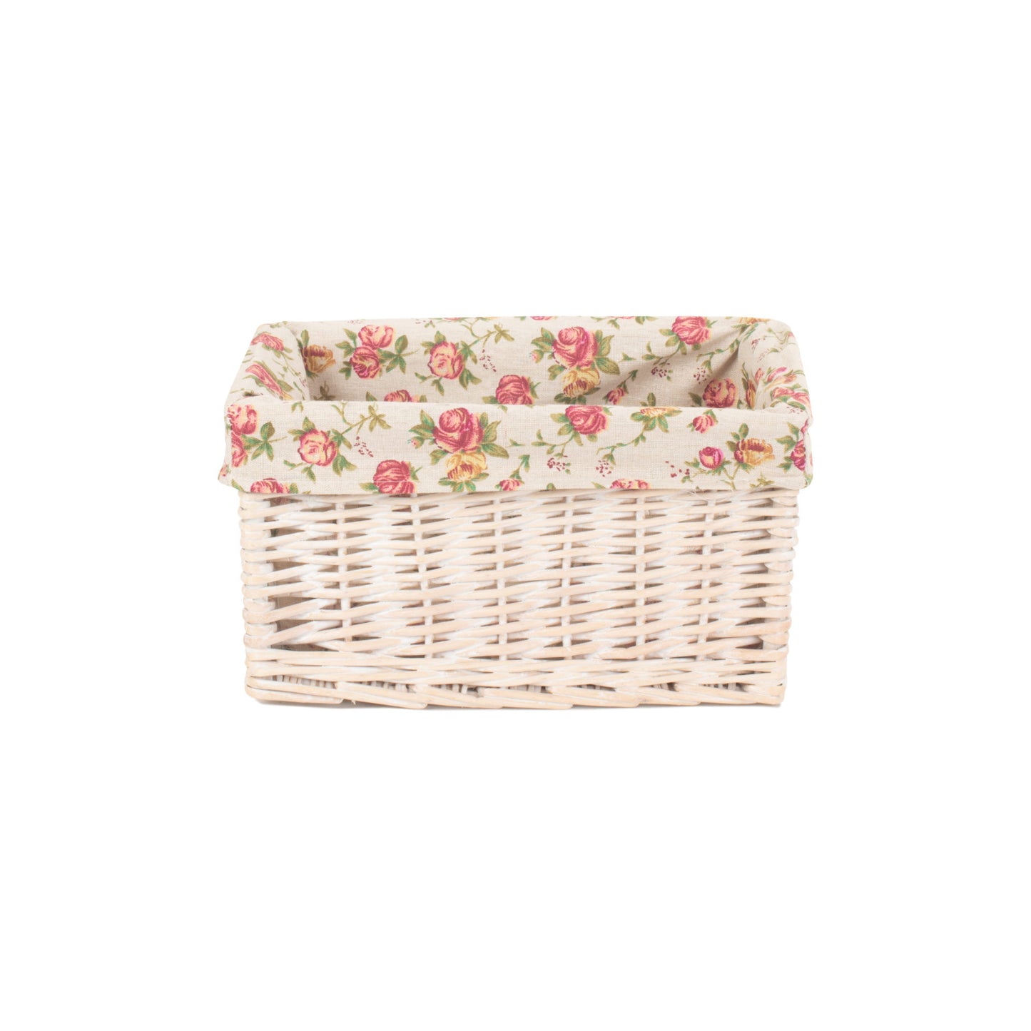 Small White Wash Storage Basket With Garden Rose Lining