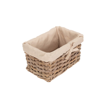 Small Rectangular Cordura Lined Grey Rattan Storage Basket