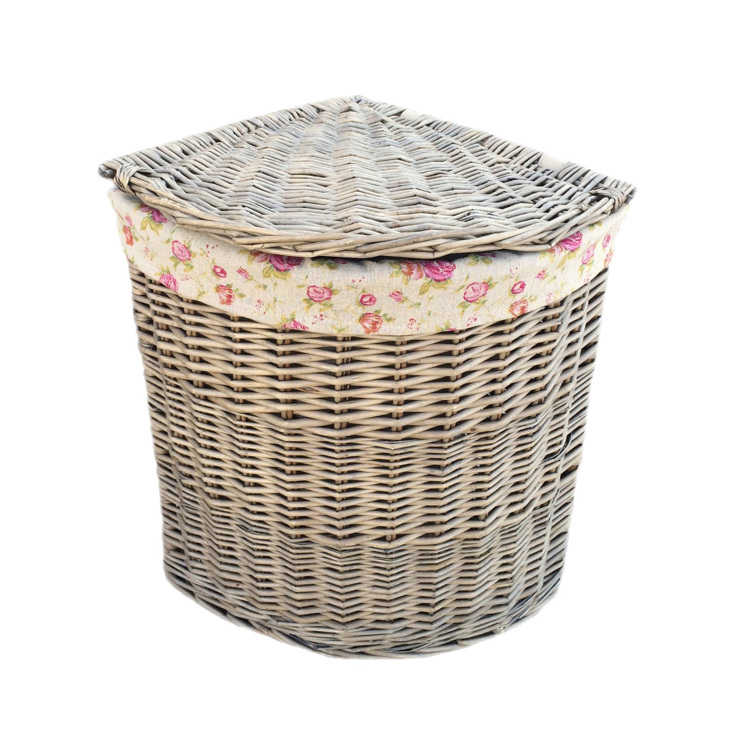 Small Antique Wash Corner Linen Basket With Garden Rose Lining