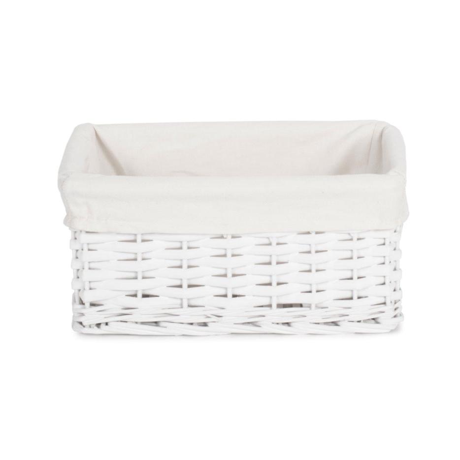 Small White Wicker Storage Basket with White Lining