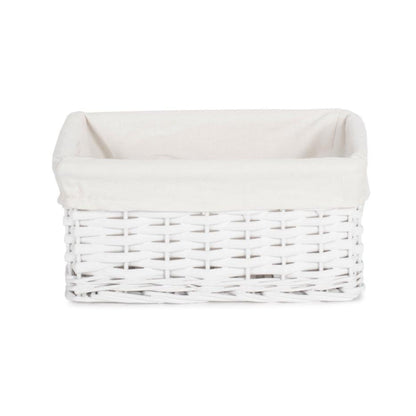 Small White Wicker Storage Basket with White Lining