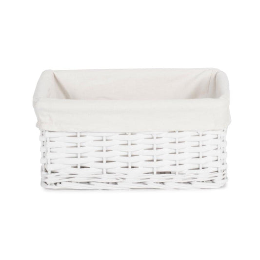 Small White Wicker Storage Basket with White Lining