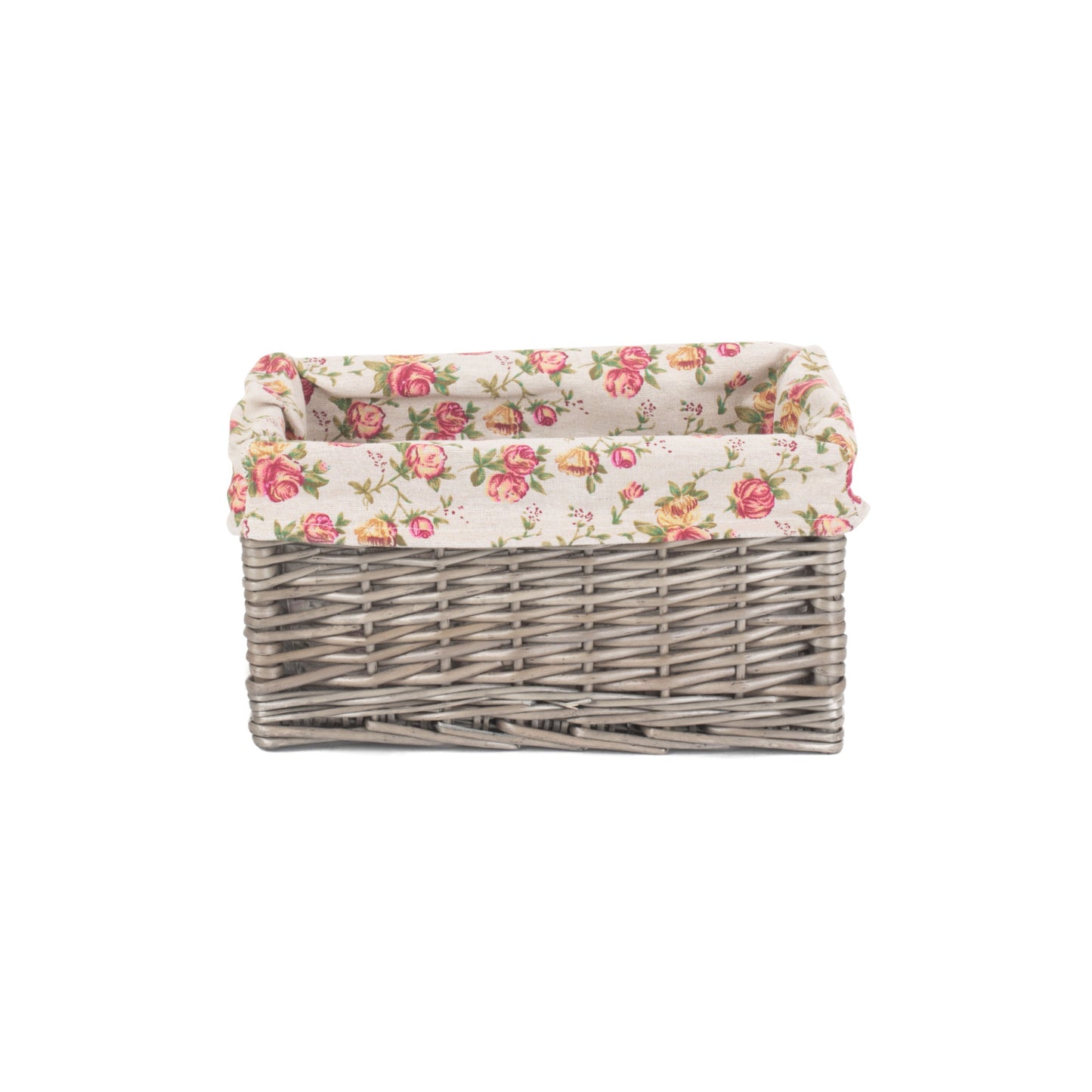 Small Antique Wash Garden Rose Lined Storage Basket