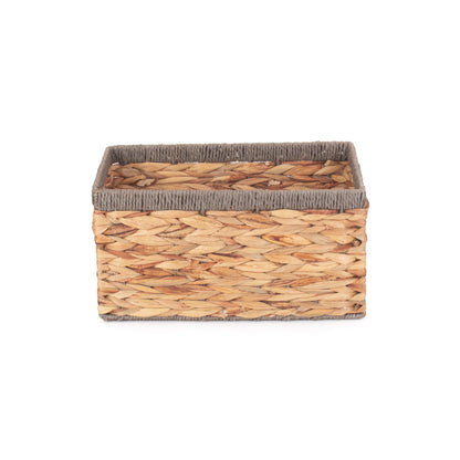 Small Water Hyacinth Rectangular Storage Basket With Grey Rope Border