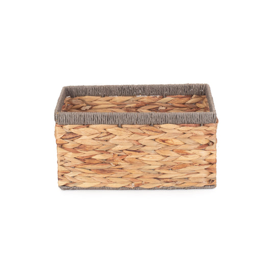 Small Water Hyacinth Rectangular Storage Basket With Grey Rope Border