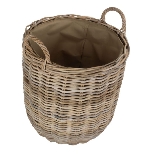 Medium Cordura Lined Tall Round Fireside Rattan Log Basket