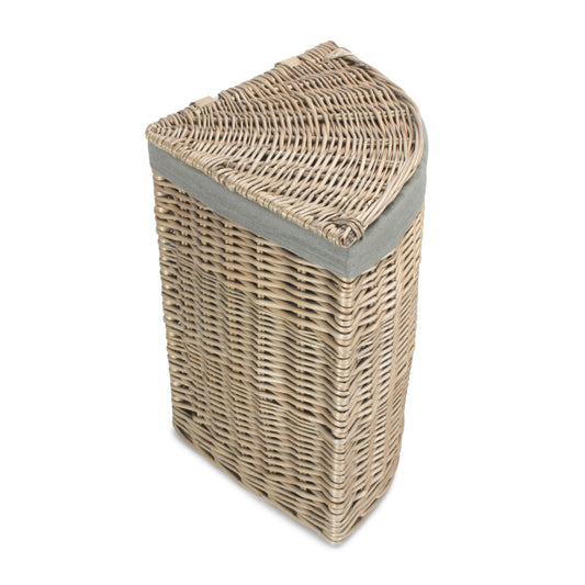 Antique Wash Willow Small Corner Linen Basket with Grey Sage Lining