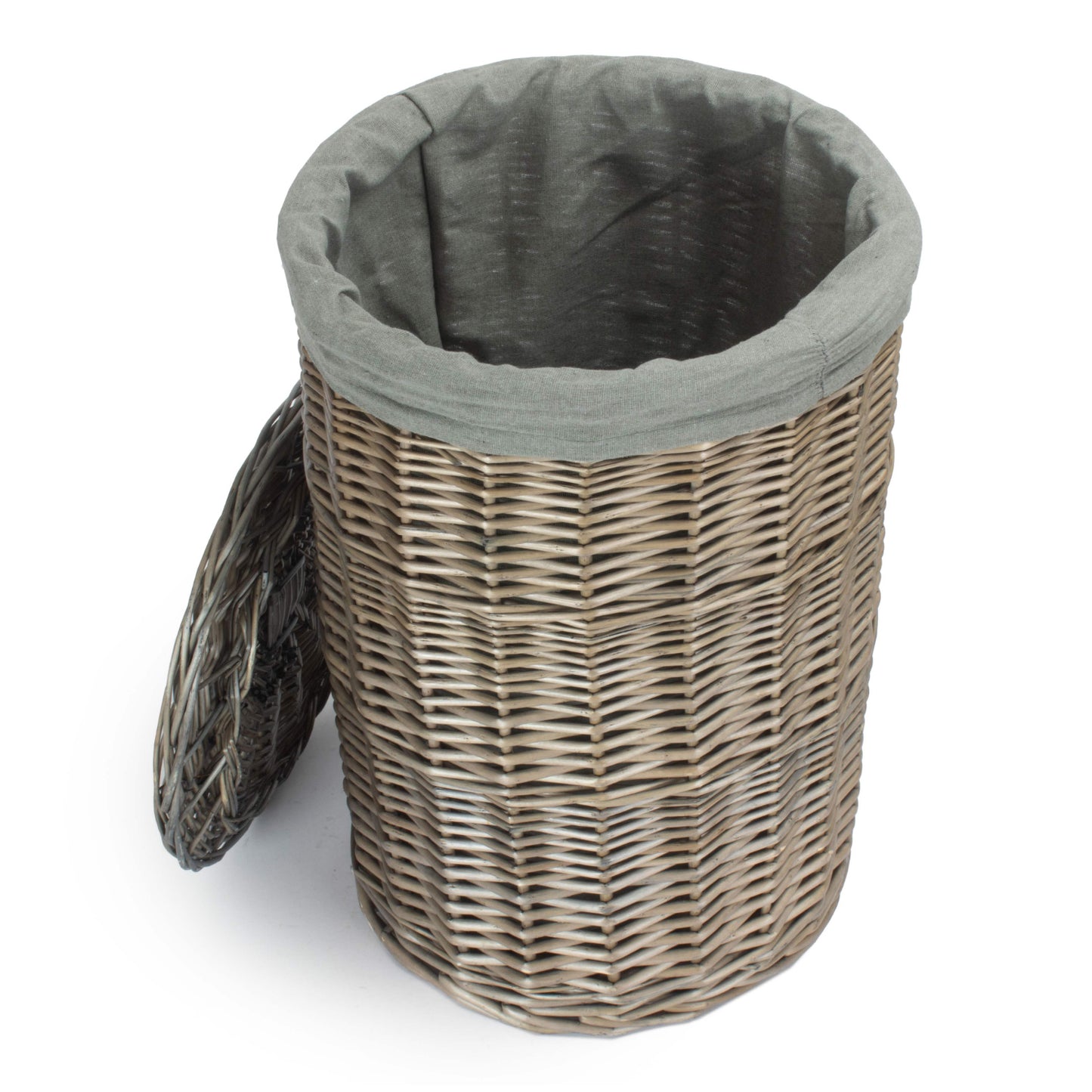 Small Antique Wash Round Linen Basket With Grey Sage Lining