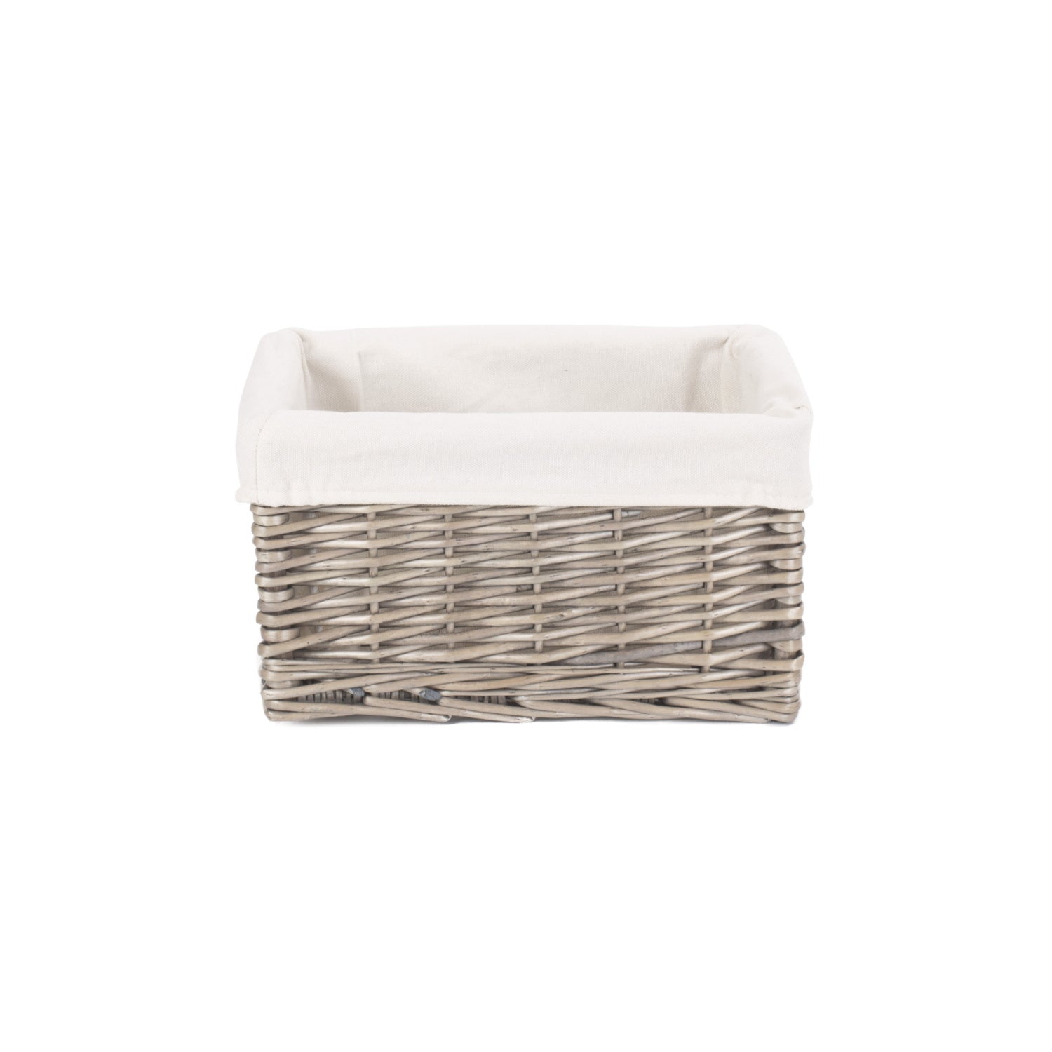 Small Antique Wash Willow Storage Basket with White Lining