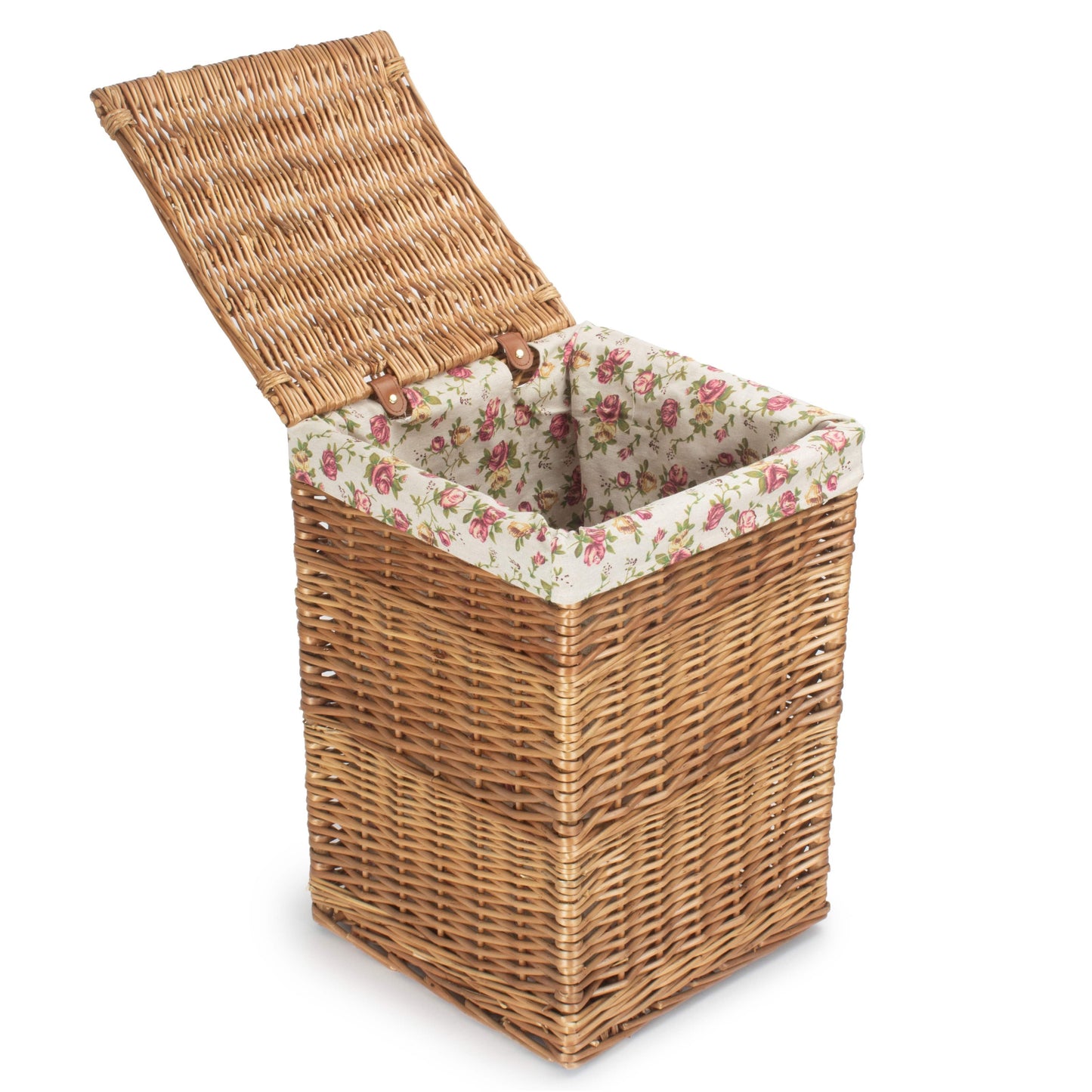 Light Steamed Willow Square Laundry Basket with Garden Rose Lining - Small