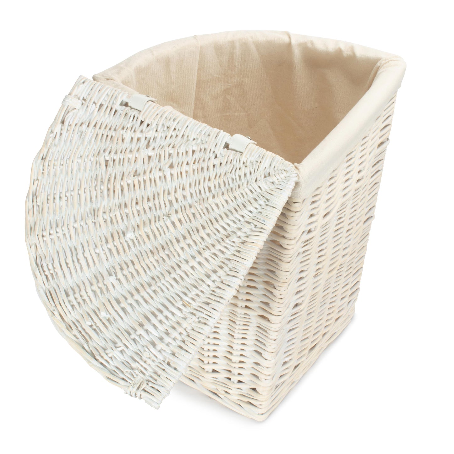 White Wash Willow Corner Laundry Hamper with White Lining - Small