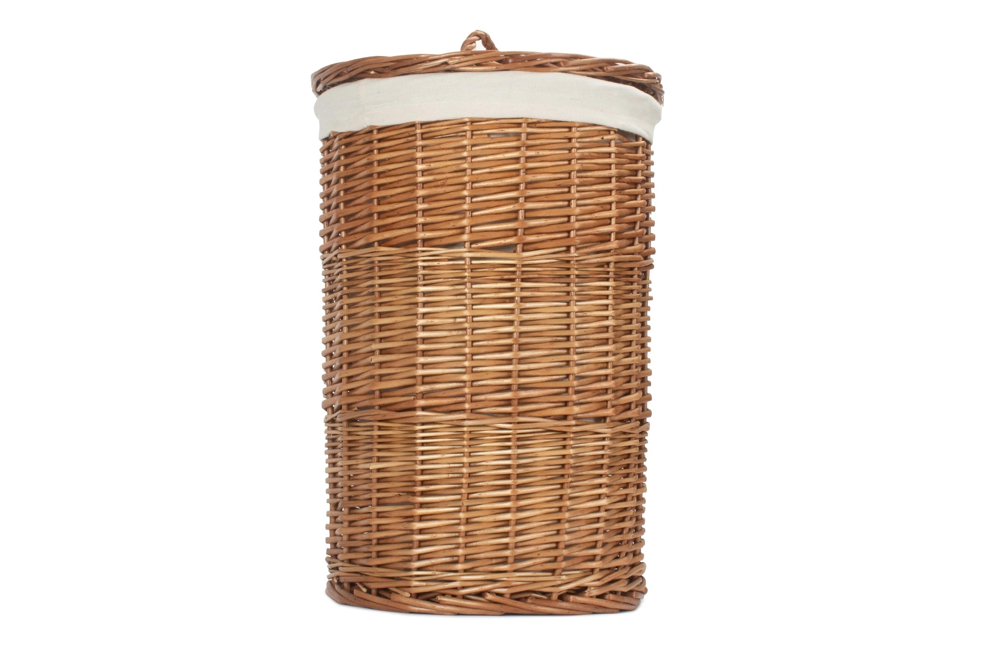 Light Steamed Willow Round Linen Basket with White Lining - Small