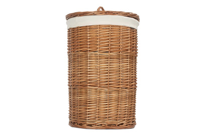 Light Steamed Willow Round Linen Basket with White Lining - Small