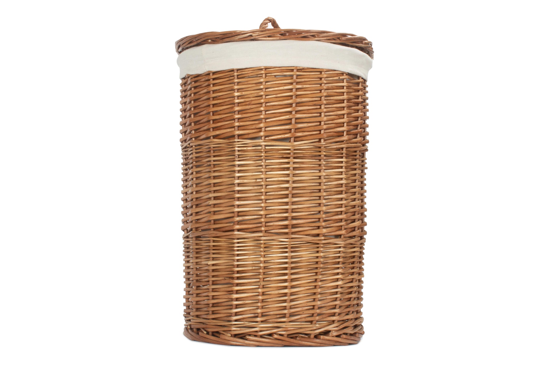 Light Steamed Willow Round Linen Basket with White Lining - Small