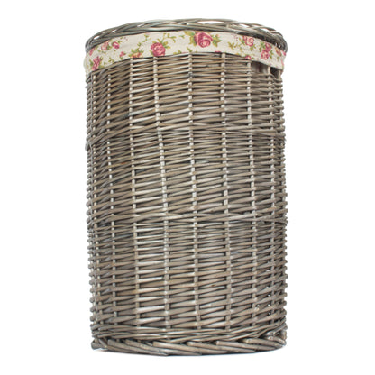 Antique Wash Willow Small Round Linen Basket with Garden Rose Lining